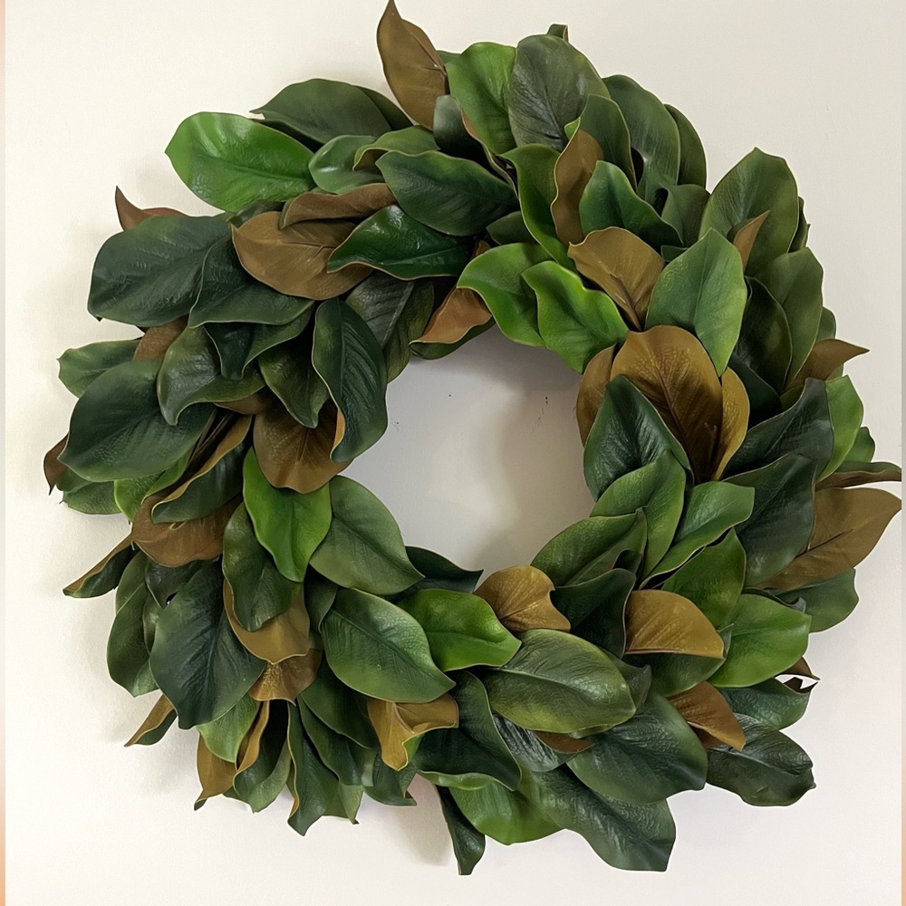 Hand Crafted Magnolia Wreath Natural Touch Foliage Green Brown Extra Large 28”
